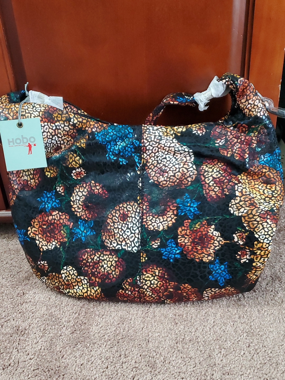 BRAND NEW!!  HOBO Brand LEATHER Multicolor Floral-Leopard Print Hobo Bag